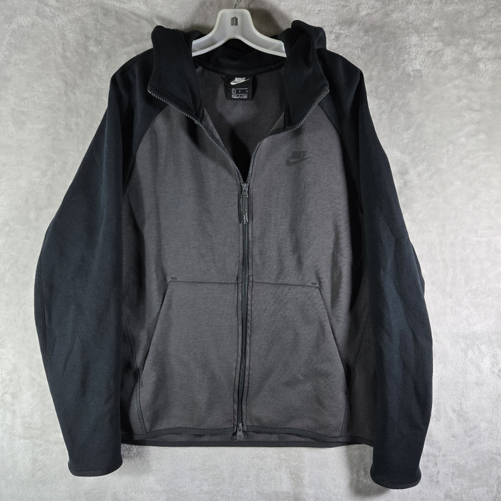 Nike Tech Jacket Full Zip Up Hoodie Mens Size Large L Grey Black Performance